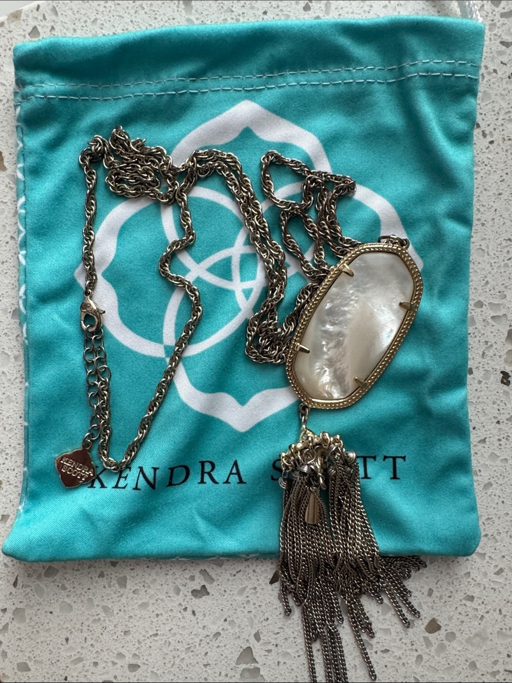 Kendra Scott Gold-Tone Necklace with Mother-of-Pearl and Silver Tassel